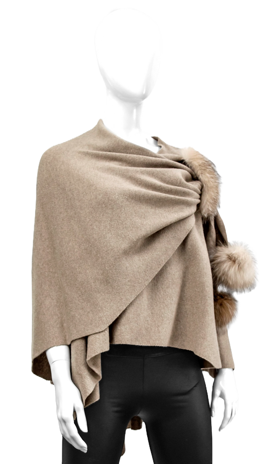 Mitchie's Wool Knit  Pull Through Wrap Fox Poms